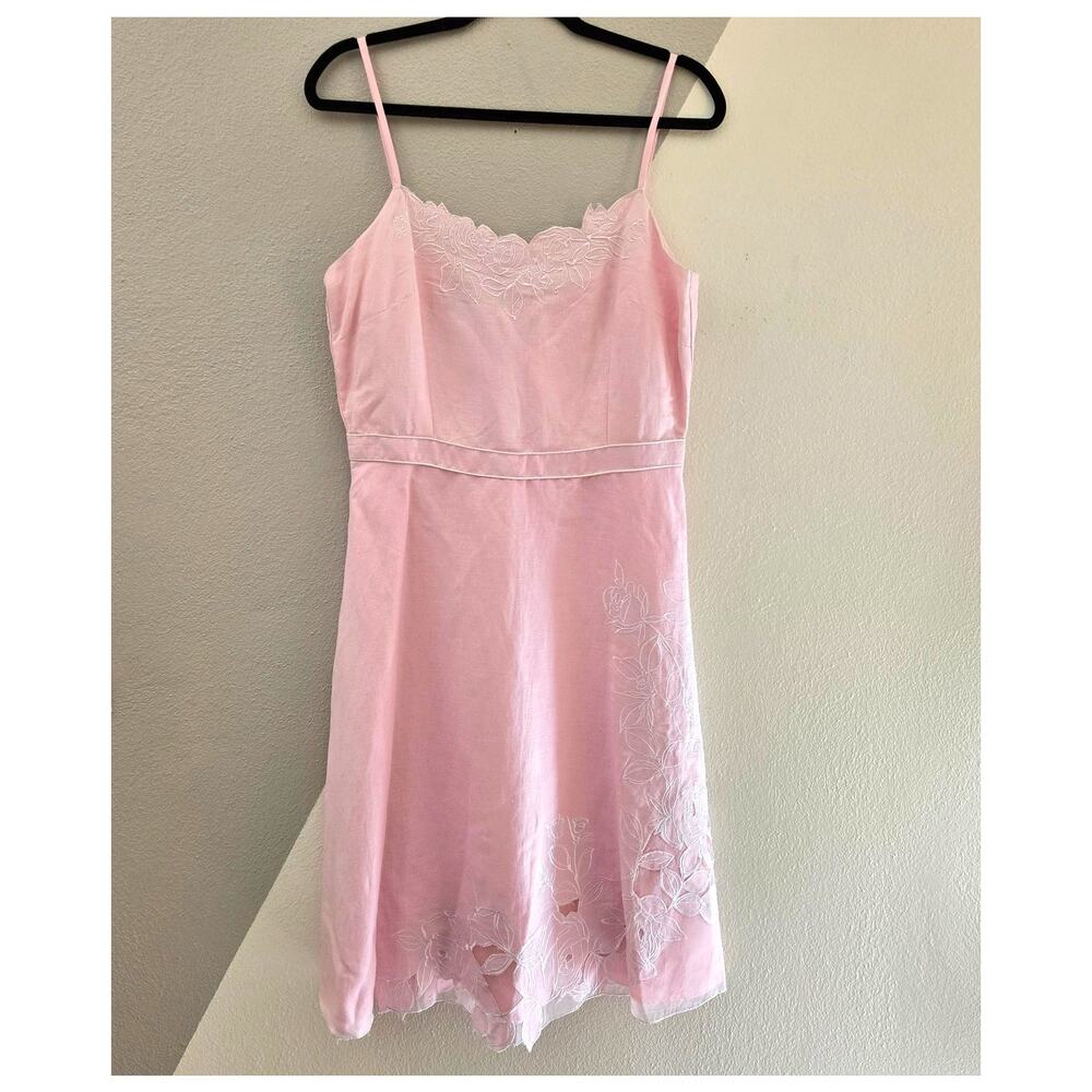 90's Yves Cosette Depeche Mode linen floral sheer embroidered sundress 10